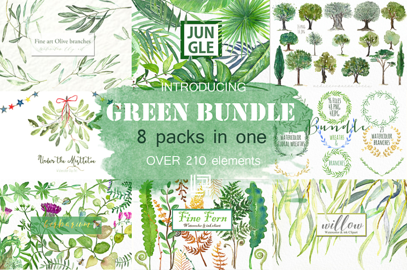 green-bundle-watercolor-clipart