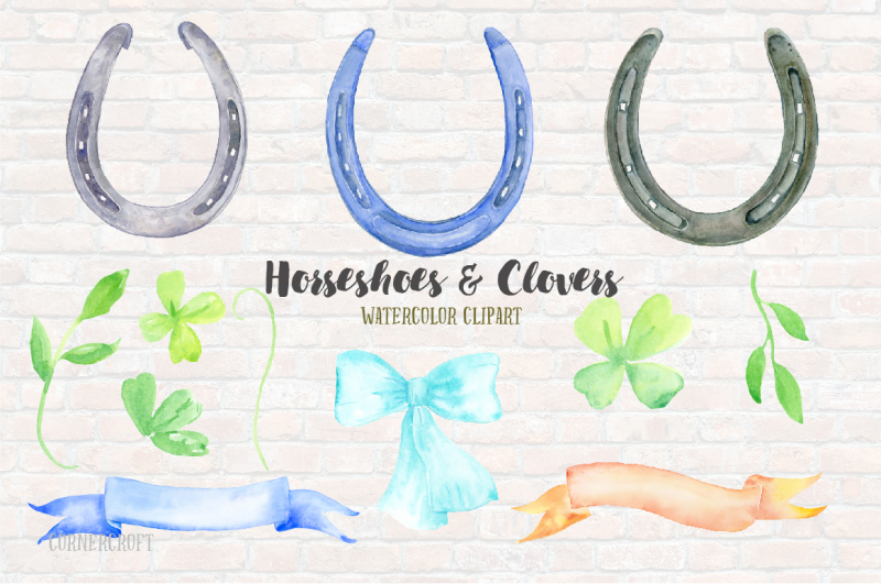 watercolor-horseshoe-and-clover-leaf