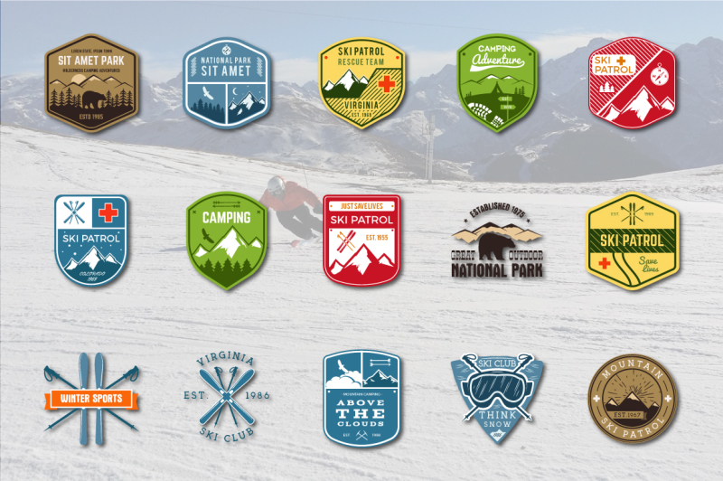 mountain-ski-patrol-and-camping-badges