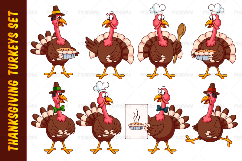 thanksgiving-cartoon-turkeys-vector-set