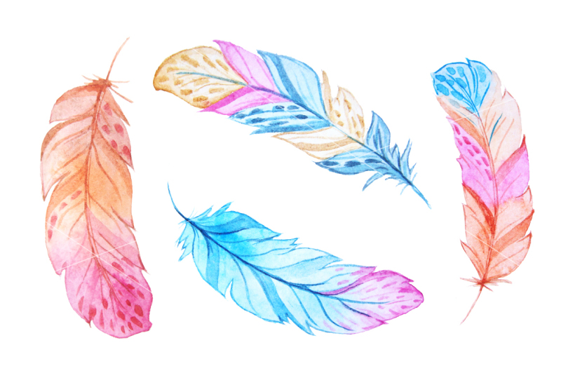 watercolor-boho-feathers-set