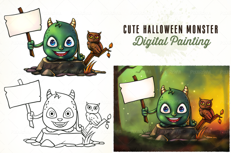 cute-halloween-monster-holding-sign