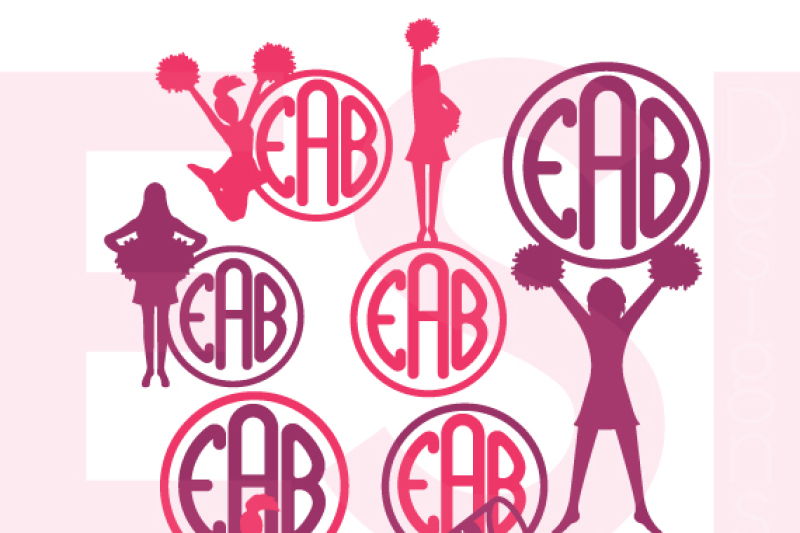 cheerleader-silhouettes-with-circle-for-monogram-svg-dxf-eps-cutting-files