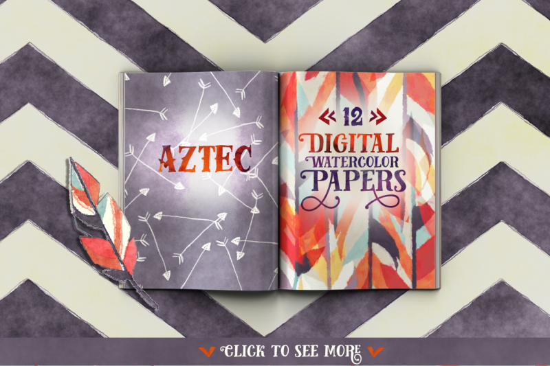 digital-paper-pack-watercolor-tribal-aztec-instant-download-for-background-scrapbooking-blogs-websites