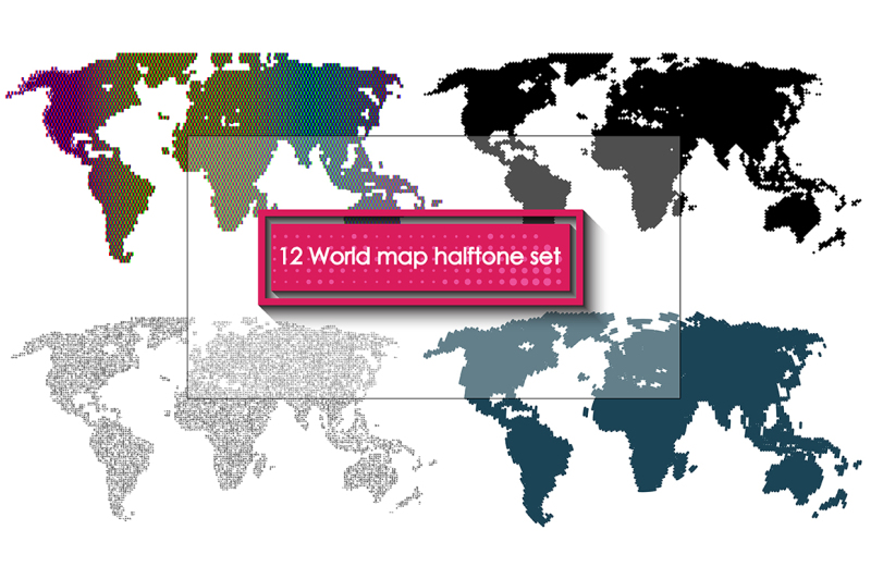 12-world-maps-halftone-set