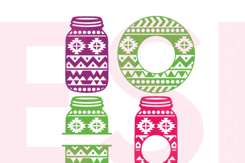Download Mason Jar Monogram designs - Aztec Pattern - SVG, DXF, EPS - Cutting Files By ESI Designs ...