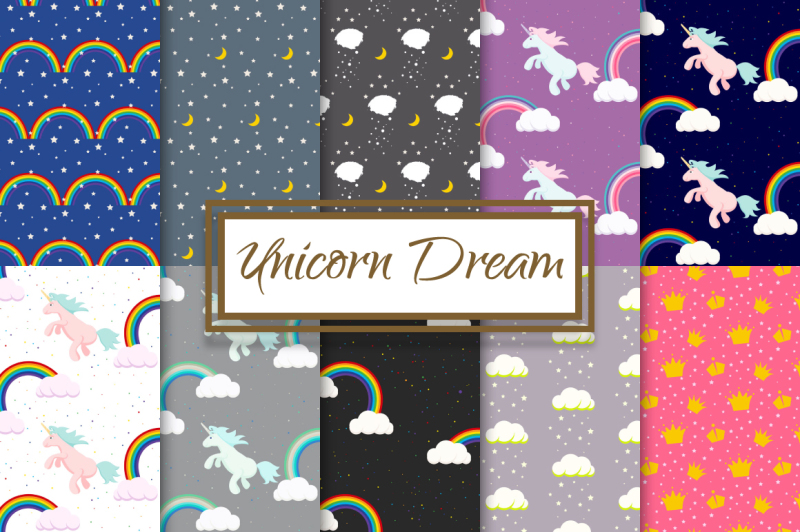 unicorn-rainbow-dream-pattern-set