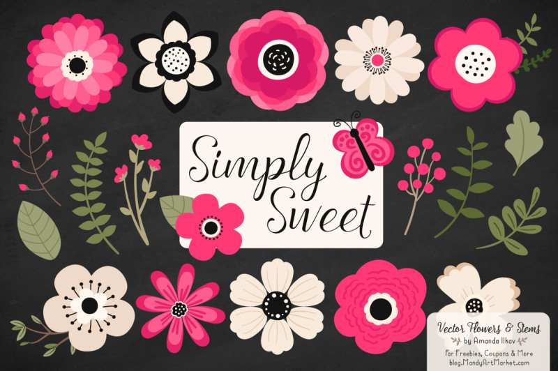 simply-sweet-vector-flowers-and-stems-clipart-in-hot-pink