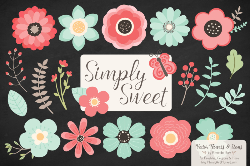 simply-sweet-vector-flowers-and-stems-clipart-in-mint-and-coral