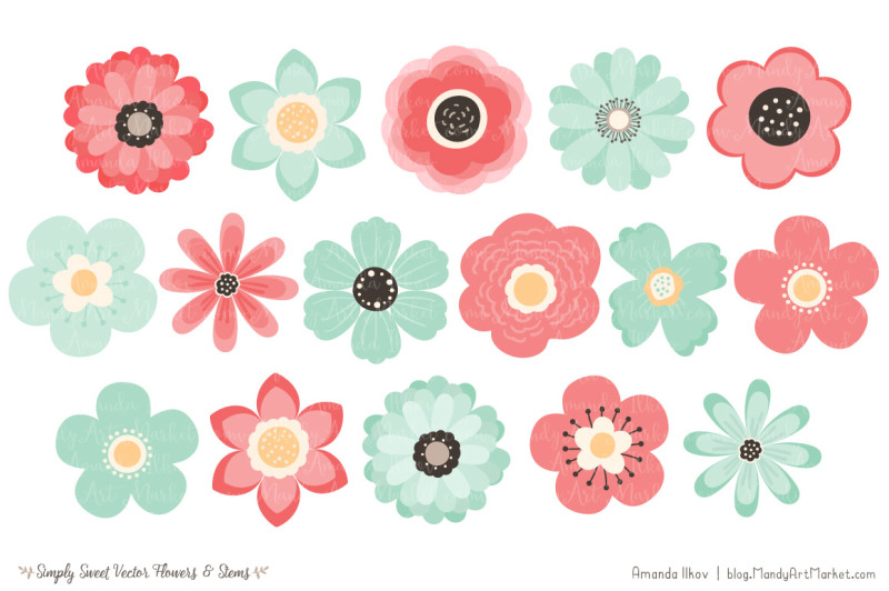 simply-sweet-vector-flowers-and-stems-clipart-in-mint-and-coral