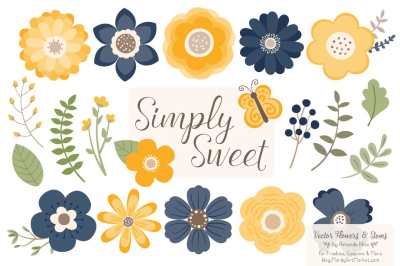 simply-sweet-vector-flowers-and-stems-clipart-in-navy-and-lemon