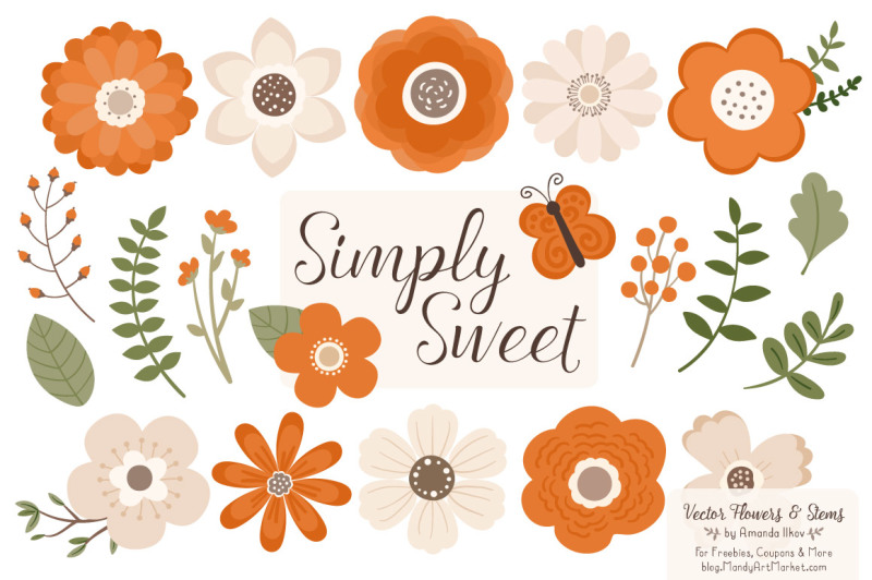 simply-sweet-vector-flowers-and-stems-clipart-in-pumpkin