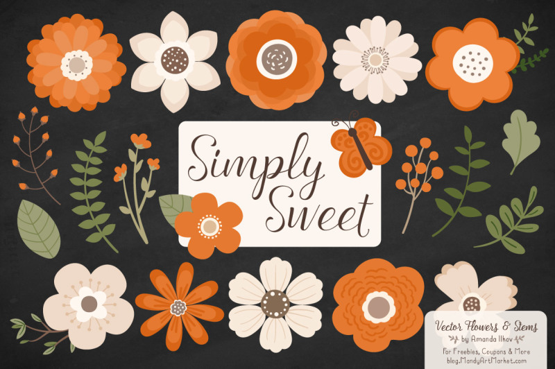 simply-sweet-vector-flowers-and-stems-clipart-in-pumpkin