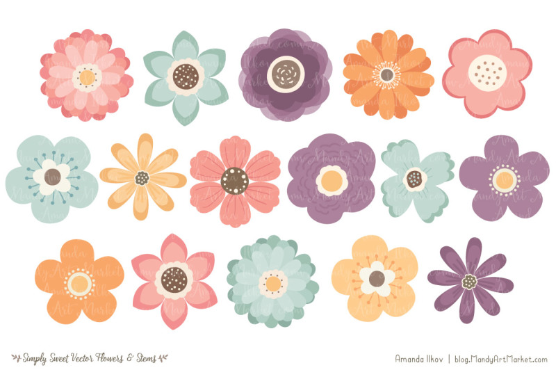 Simply Sweet Vector Flowers & Stems Clipart in Vintage By Amanda Ilkov