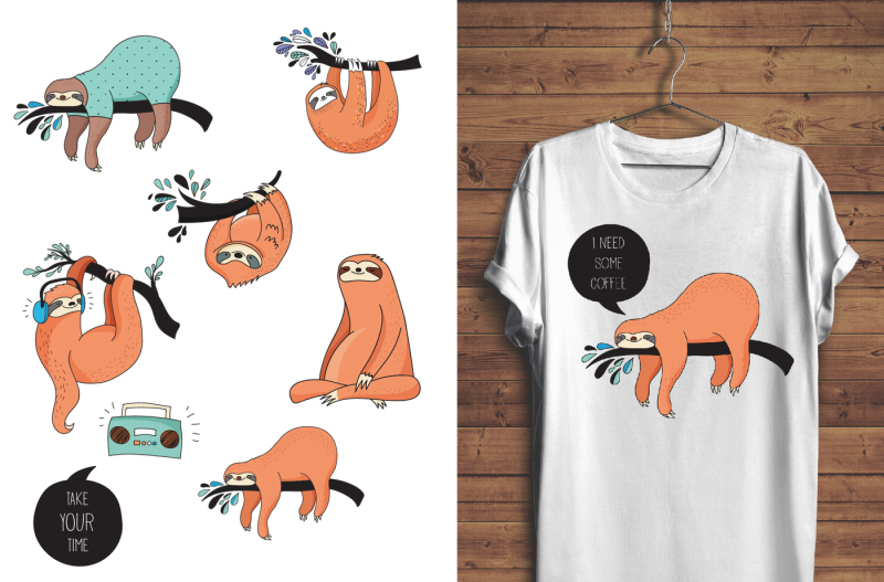 cute-sloths-icons-cards-patterns