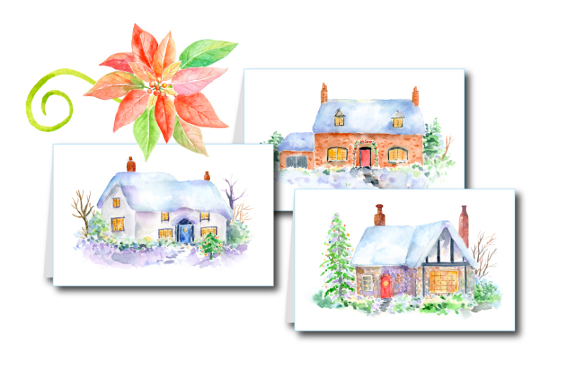 watercolor-christmas-cottages-in-snow
