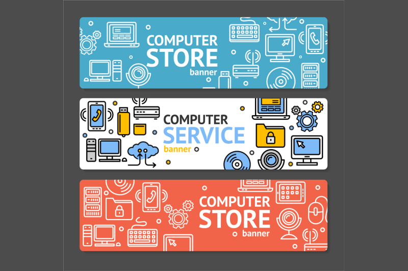 pc-service-and-shop-banner-horizontal-set-vector