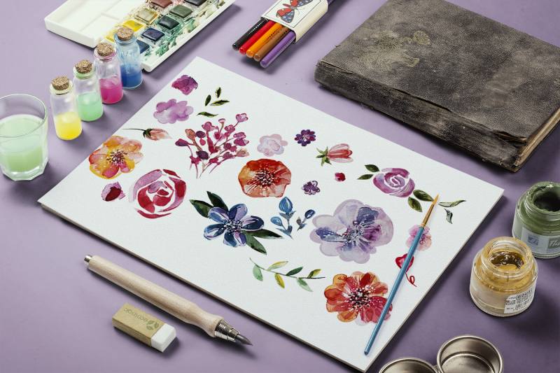 watercolor-flowers-set