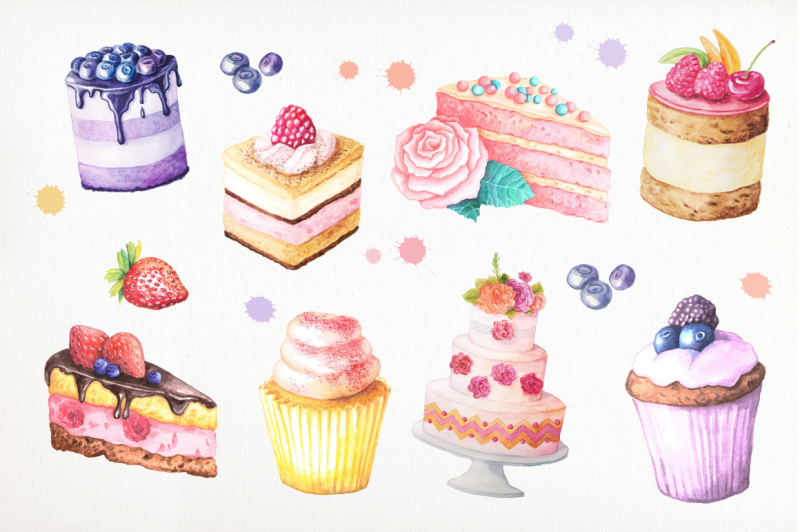 watercolor-cakes-set