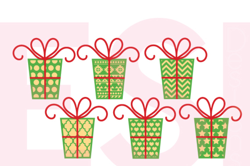Patterned Christmas Present Set - SVG, DXF, EPS - Cutting Files By ESI