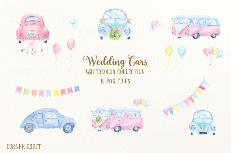 watercolor-clipart-wedding-cars