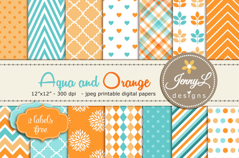aqua-and-orange-digital-papers