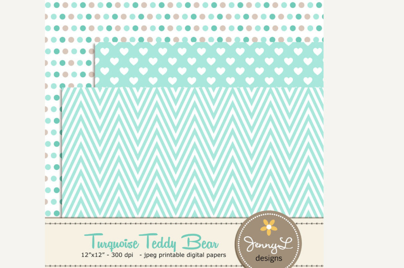 turquiose-teddy-bear-digital-papers-and-clipart