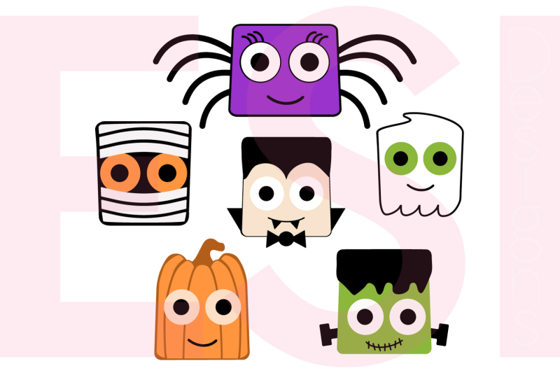 Halloween Square Heads Character Design Set - SVG, DXF, EPS cutting
files Craft SVG.DIY SVG