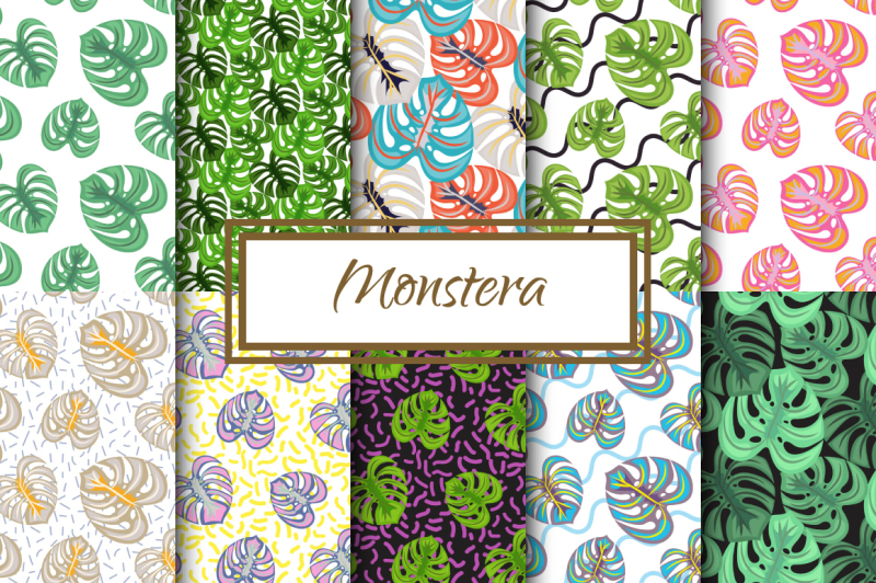 monstera-leaves-seamless-patterns