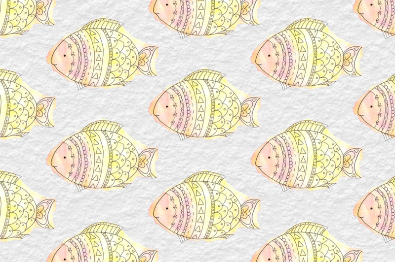 doodle-funny-fish-watercolor-patterns