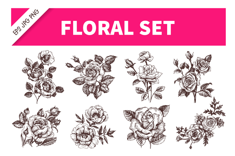 rose-floral-hand-drawn-sketch-vector-set
