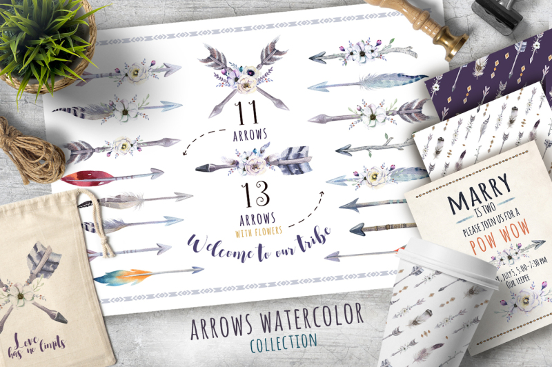 tribe-watercolor-boho-arrows-ii