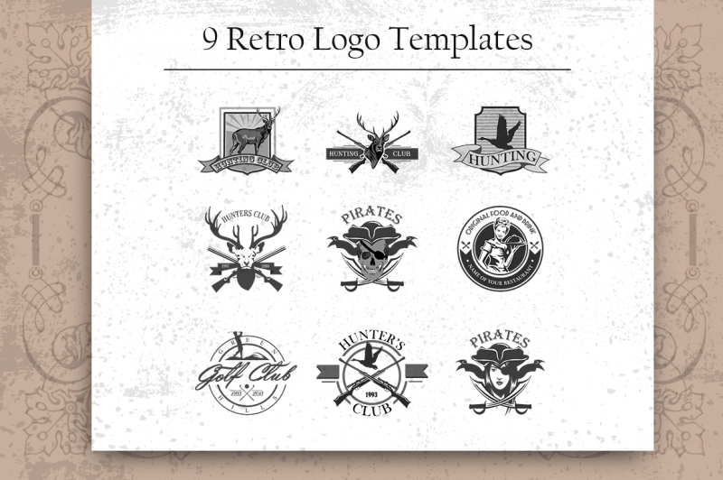 9-retro-logo-template-set