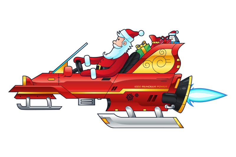 santa-driving-a-futuristic-sleigh
