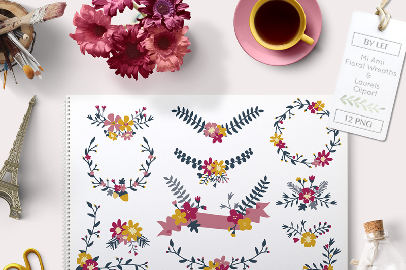 floral-graphics-banners-and-laurels-handdrawn-illustrations-flower-graphics