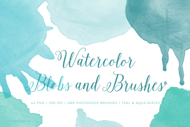 watercolor-photoshop-brushes-blobs-including-44-bonus-png-files-in-teal-and-aqua-color-to-make-your-own-clip-art-graphics