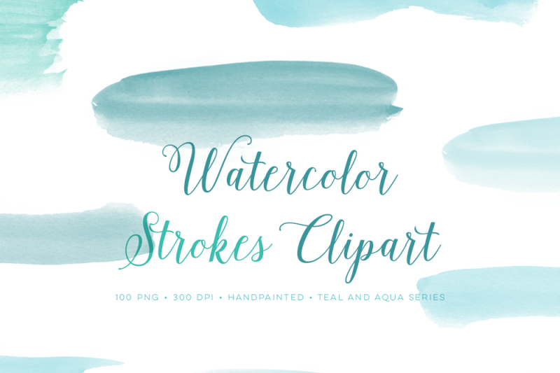 hand-painted-watercolor-strokes-teal-and-aqua-watercolour-clip-art-set-with-100-png-graphics-clipart