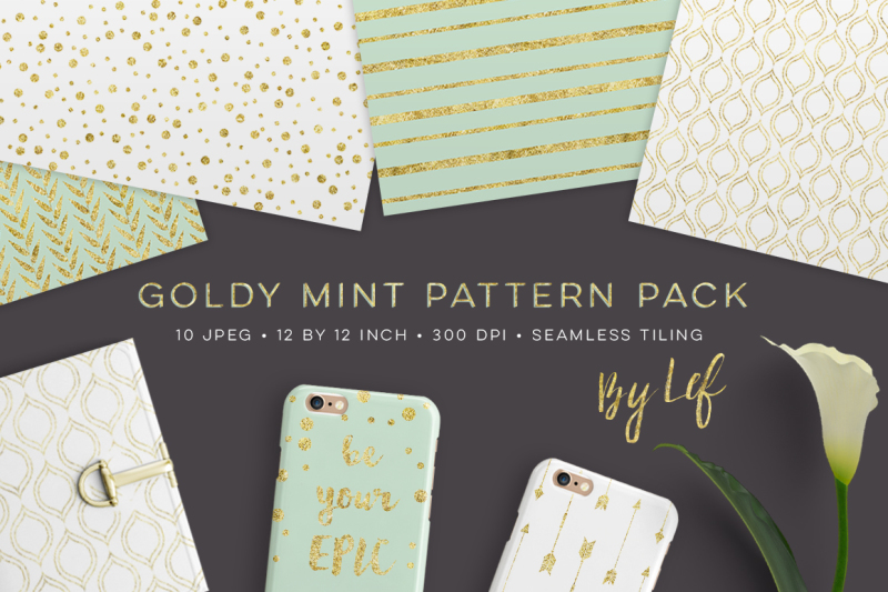 gold-mint-digital-paper-patterns-pack-of-10-12-by-12-inch-digital-scrapbooking-papers