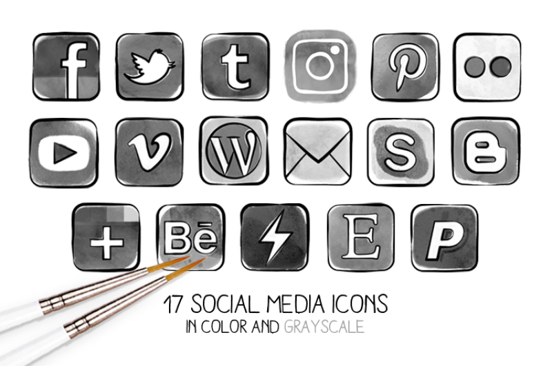 PNG - Watercolor social media icons By Side Project | TheHungryJPEG