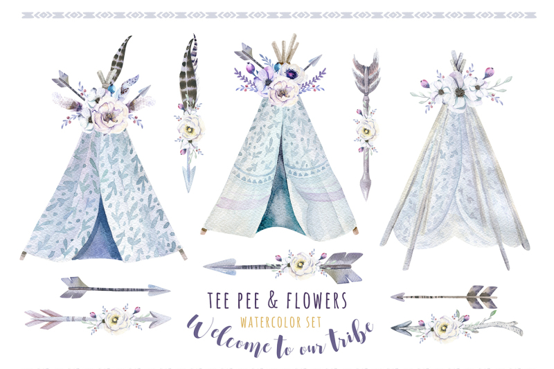 watercolor-bohemian-teepee-and-pattern