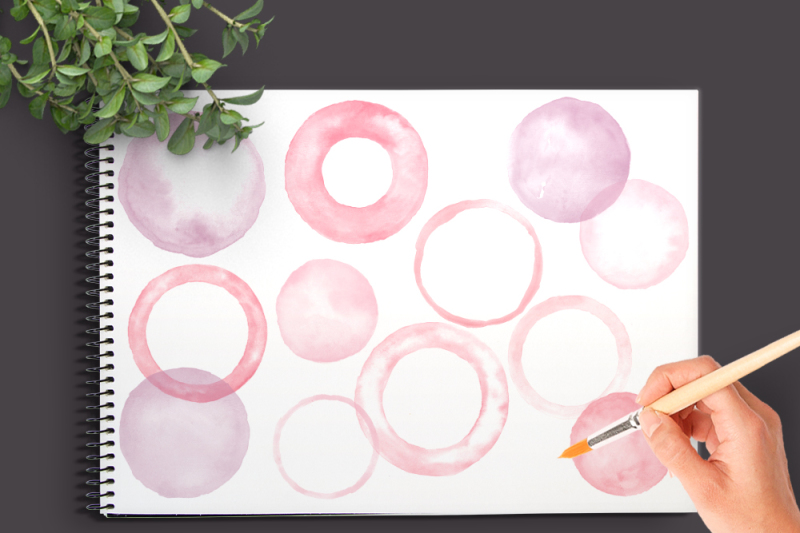 painted-circles-graphics-watercolor-pink-and-purple-clip-art-round-aquarelle