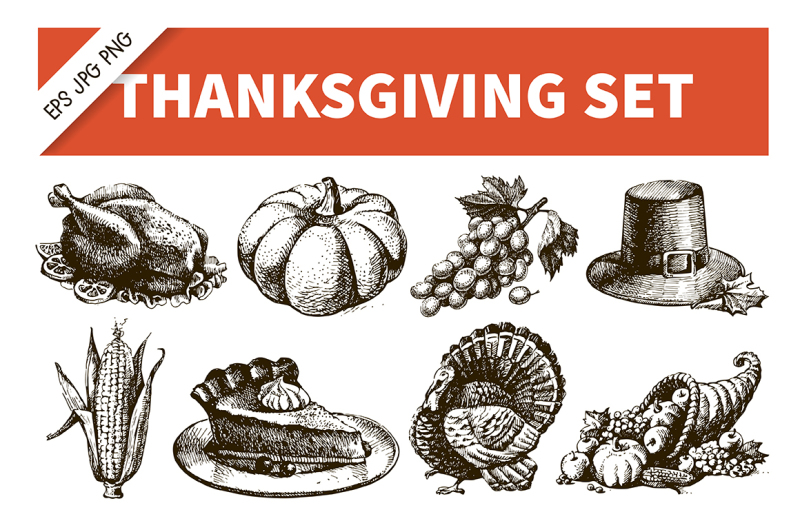 thanksgiving-hand-drawn-sketch-vector-set