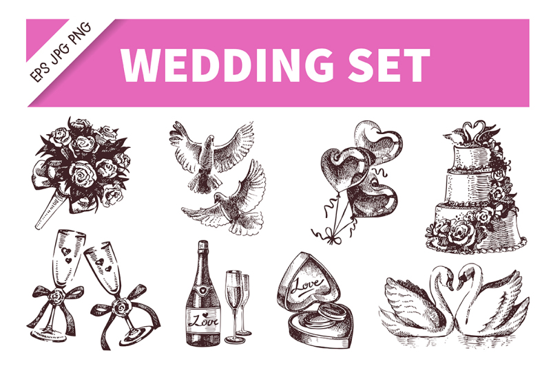 wedding-hand-drawn-sketch-vector-set