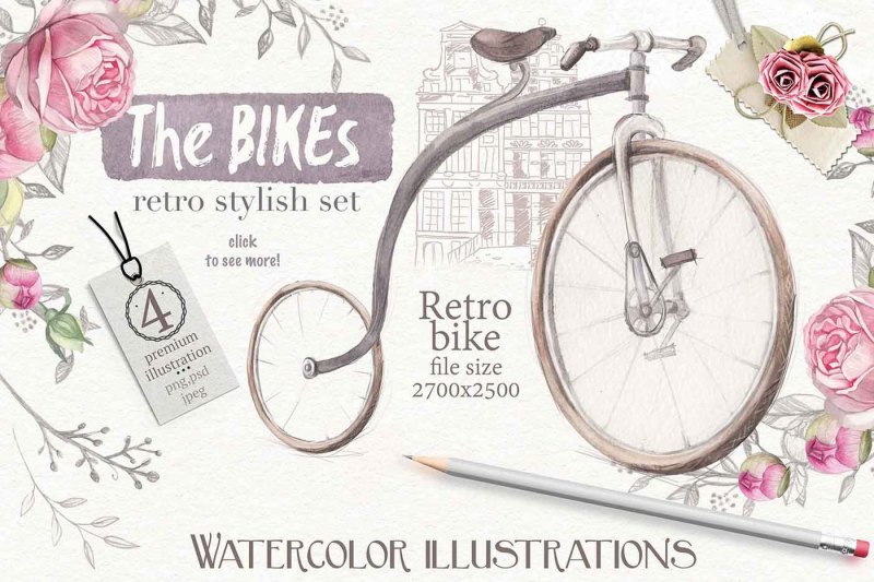 watercolor-bikes-set