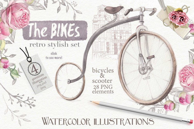 watercolor-bikes-set