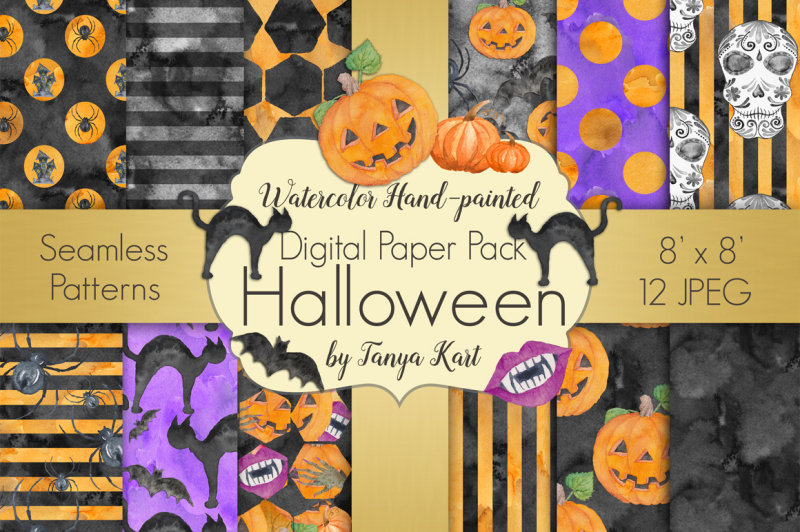 halloween-watercolor-digital-paper-pack