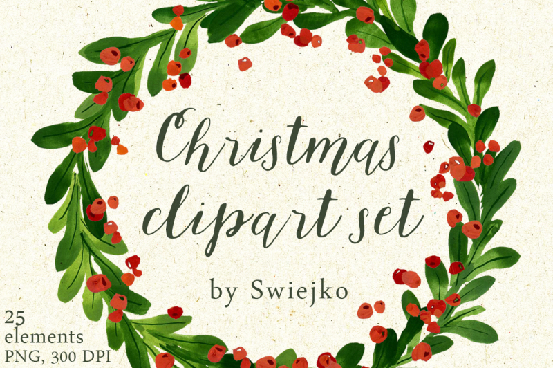 christmas-watercolor-clipart-holiday-wreath-mistletoe