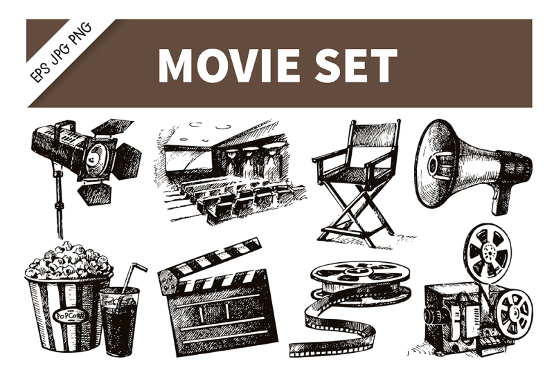hand-drawn-movie-and-film-vector-set