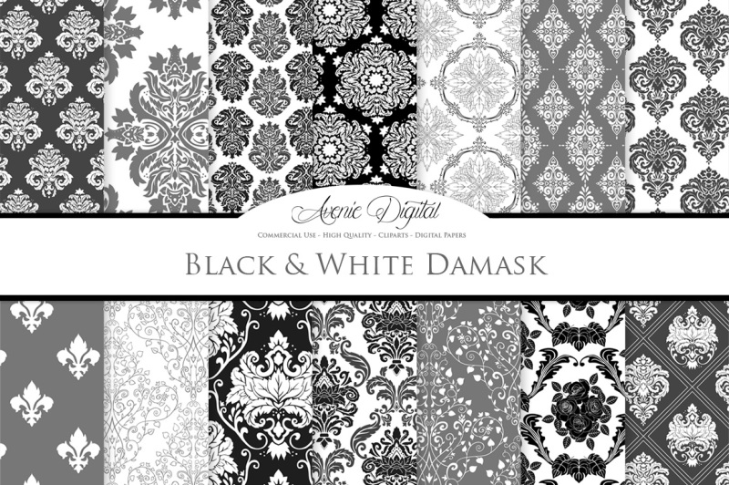 28-black-and-white-damask-digital-papers-bundle