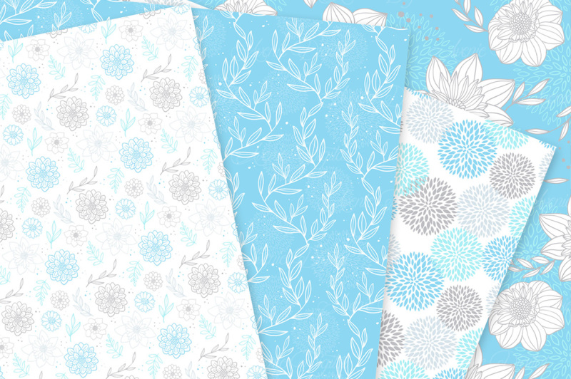 blue-and-gray-floral-vector-patterns-and-blue-flower-digital-paper